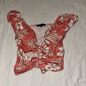Coral Pink Floral Crop Top